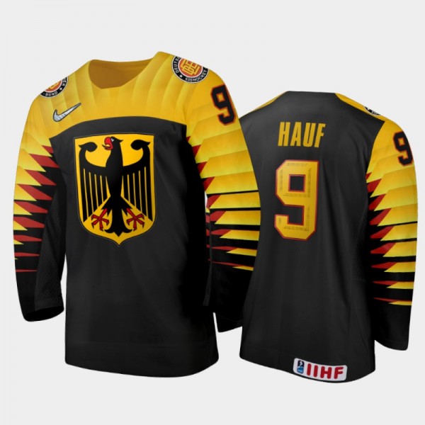 Men's Germany 2021 IIHF U18 World Championship Luca Hauf #9 Away Black Jersey