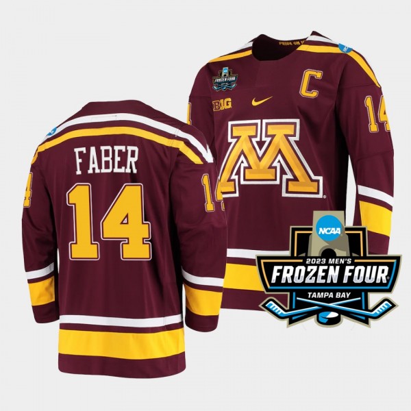 Brock Faber Minnesota Golden Gophers 2023 NCAA Frozen Four Maroon Ice Hockey Jersey 14