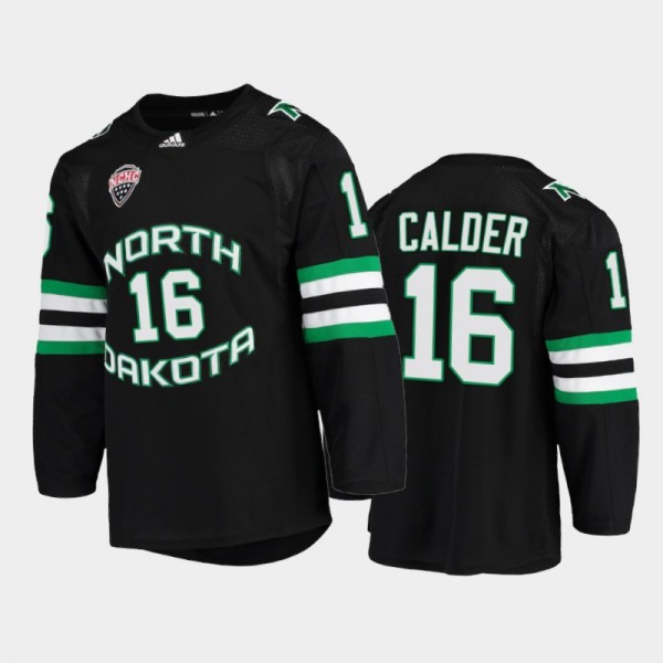 North Dakota Fighting Hawks Ashton Calder #16 College Hockey Black NCHC Jersey 2022