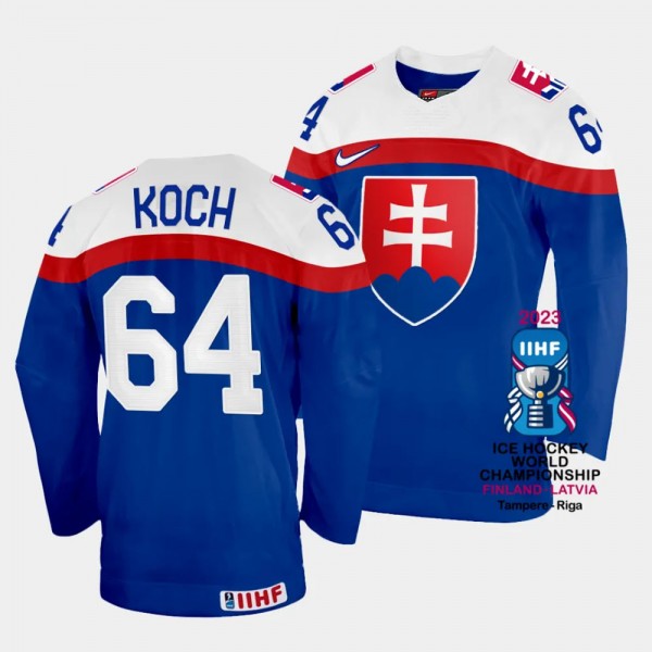 Slovakia 2023 IIHF World Championship Patrik Koch #64 Blue Jersey Away