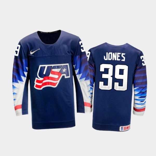 Men's USA Team 2021 IIHF World Championship Zac Jones #39 Away Navy Jersey